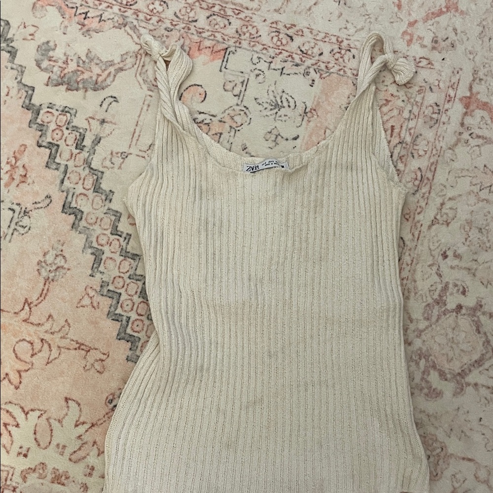 Zara Beige Ribbed Tank Top